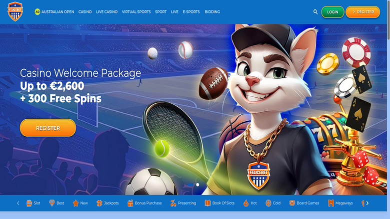 Captura de pantalla de la página de inicio de Felicebet Casino para escritorio