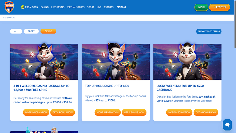 Captura de pantalla de promociones de Felicebet Casino para escritorio