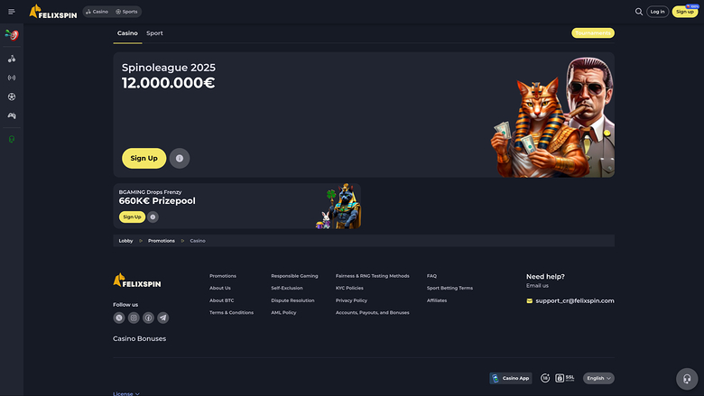 Promotions de Felixspin Casino pour ordinateur de bureau