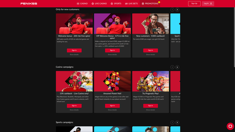 Promozioni di Fenikss Casino per desktop