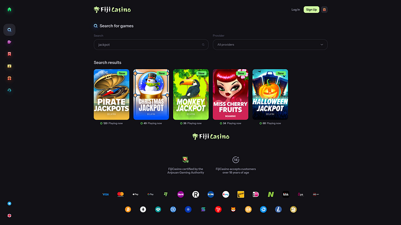 Jackpot du casino Fiji sur ordinateur