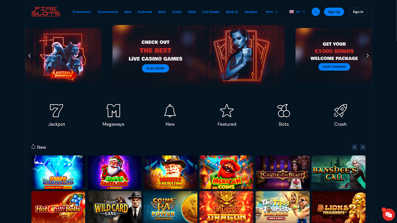 FireSlots Casino Página de inicio de escritorio
