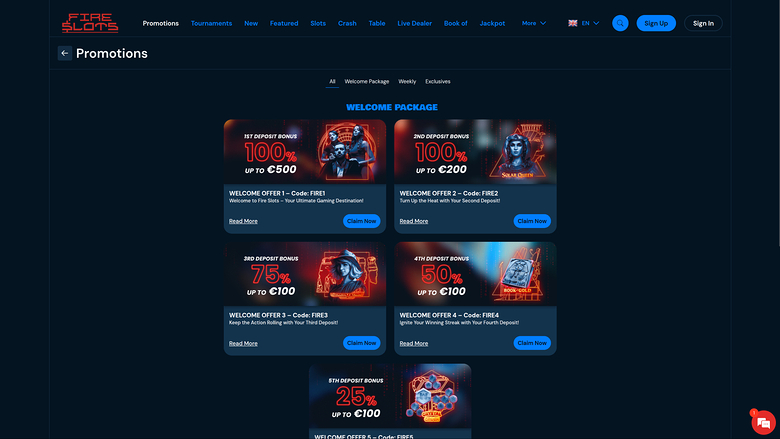 FireSlots Casino Promociones de escritorio