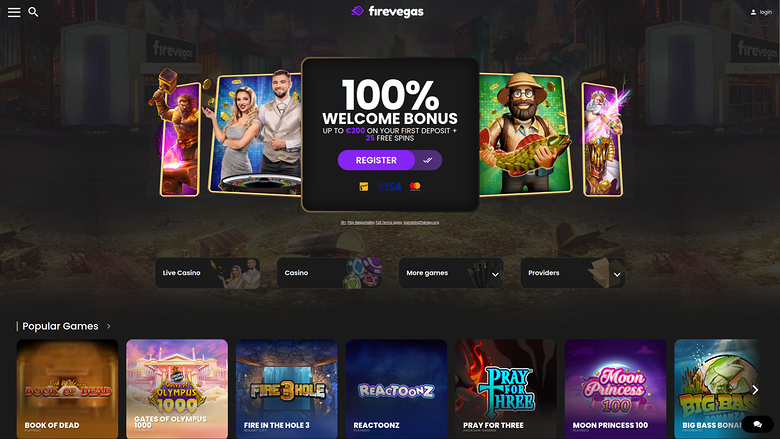 Pagina iniziale di Fire Vegas Casino per desktop