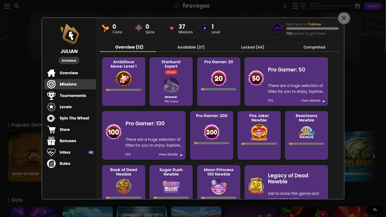 Missioni di Fire Vegas Casino per desktop