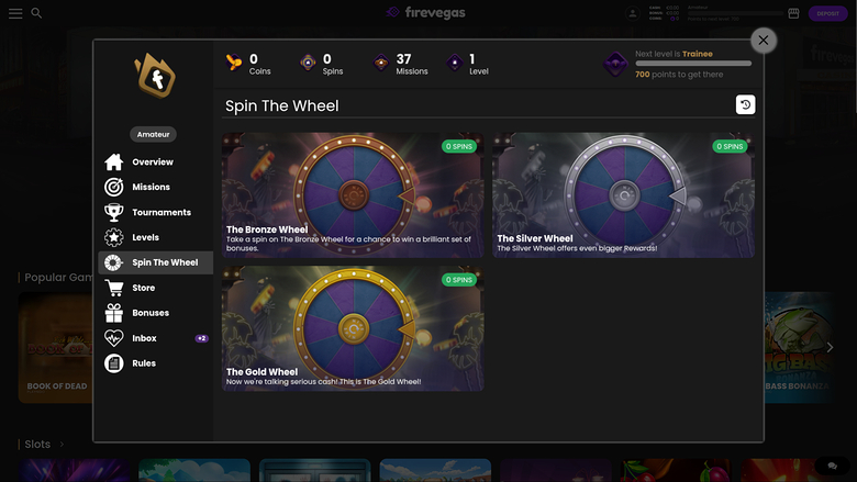 Ruota di Fire Vegas Casino per desktop