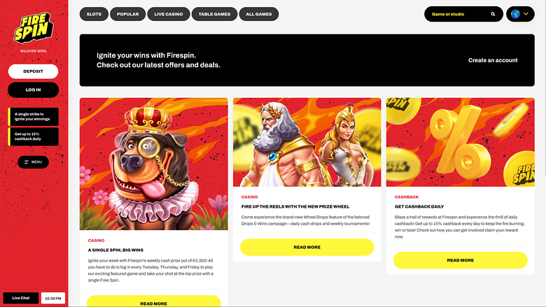 Firespin Casino Promotions sur ordinateur