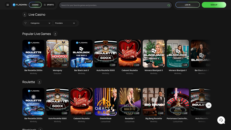 Flagman Casino Live Dealer Desktop