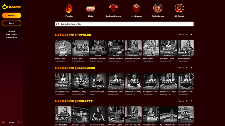 Flamez Casino Desktop Live Dealer