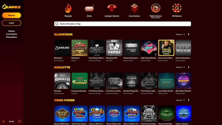 Flamez Casino Desktop Tischspiele