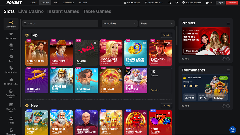 Giochi di Fonbet Casino Desktop