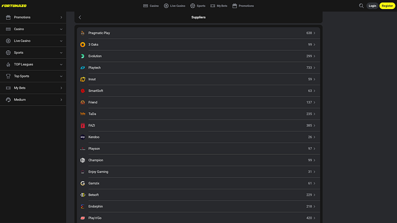 Fortunazo casino desktop Game Developers