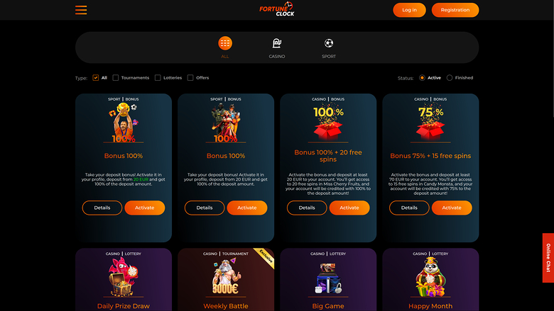 Promotions de Fortune Clock Casino Desktop