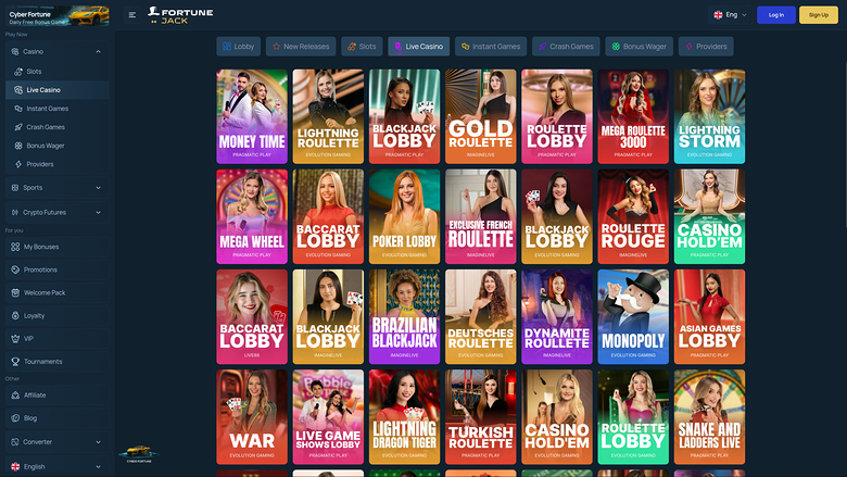 Jeux avec croupier en direct de Fortune Jack Casino sur ordinateur