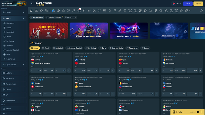 Sports de Fortune Jack Casino sur ordinateur