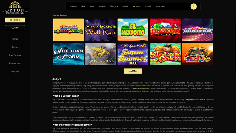 Fortune Mobile Casino Jackpot pour ordinateur