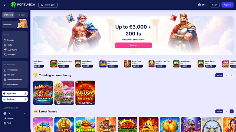 Fortunica Casino Desktop-Startseite