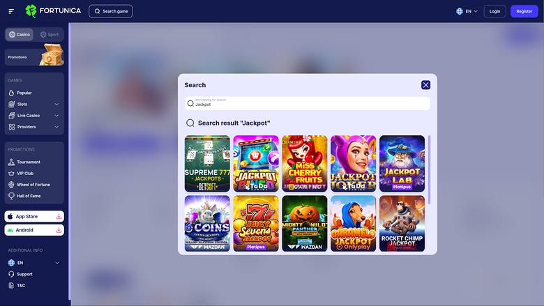 Fortunica Casino Desktop-Jackpot