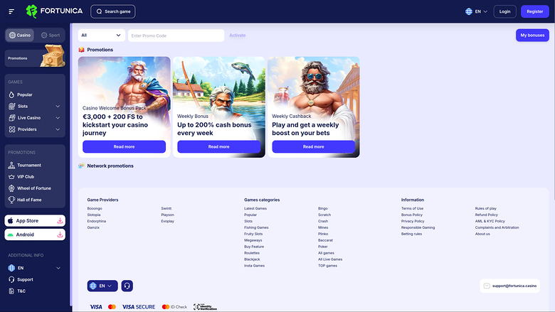 Fortunica Casino Desktop-Aktionen