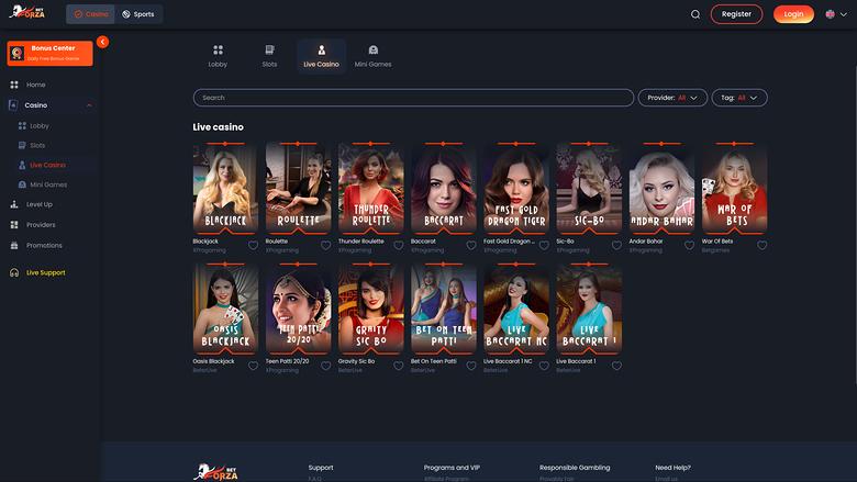 ForzaBet Casino Desktop Live Dealer