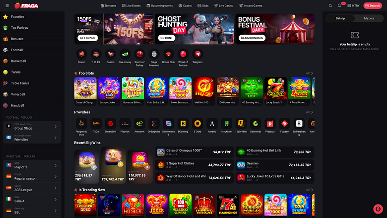 Page d'accueil du casino Fragabet pour ordinateur