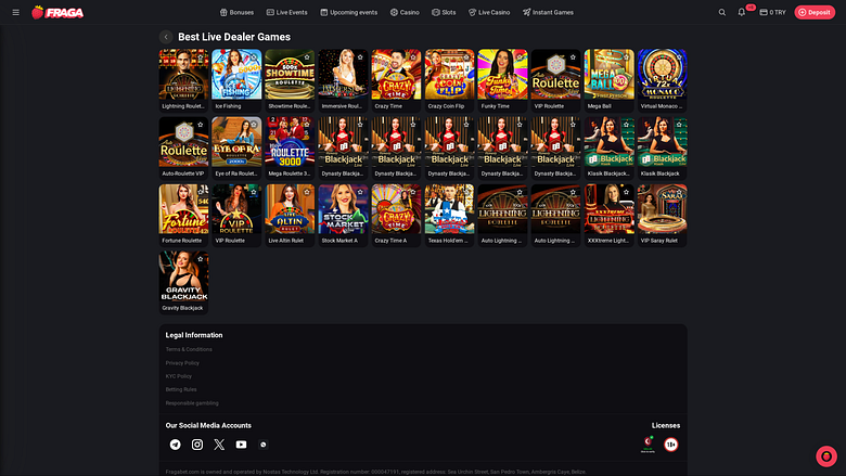 Casino Fragabet sur ordinateur avec croupier en direct