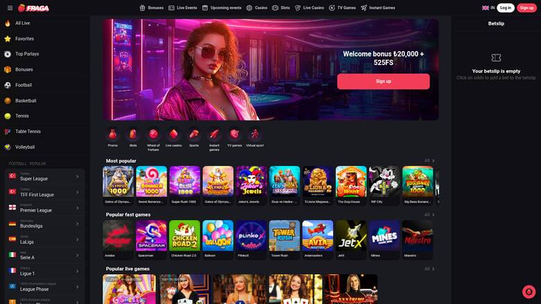 Screenshot della homepage di Fragabet Casino