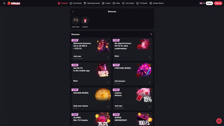 Pagina delle promozioni screenshot di Fragabet Casino