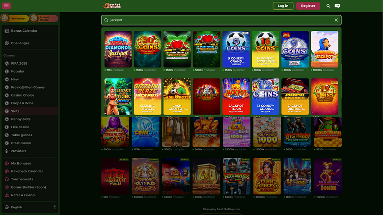 Jackpot du casino FreakyBillion sur ordinateur