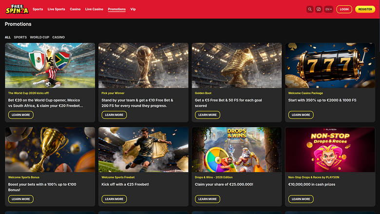 Promotions gratuites Spinza Casino sur ordinateur