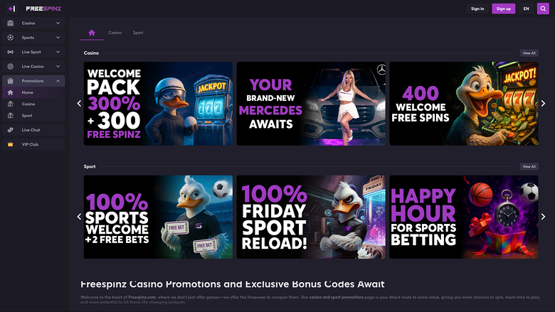 Promozioni desktop di Freespinz Casino