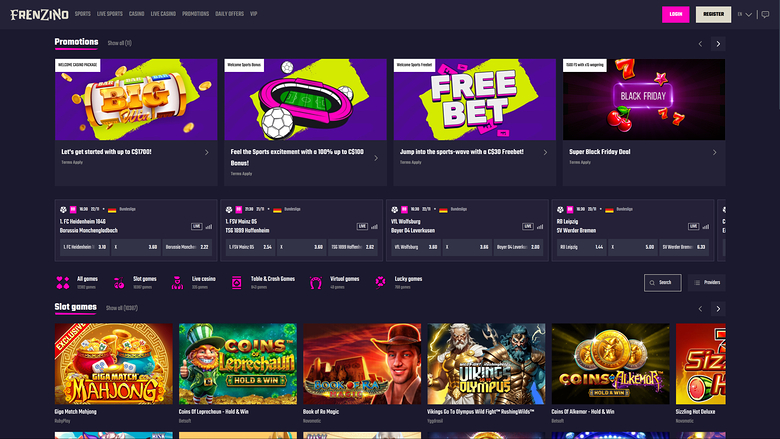 Домашняя страница казино Frenzino для ПК