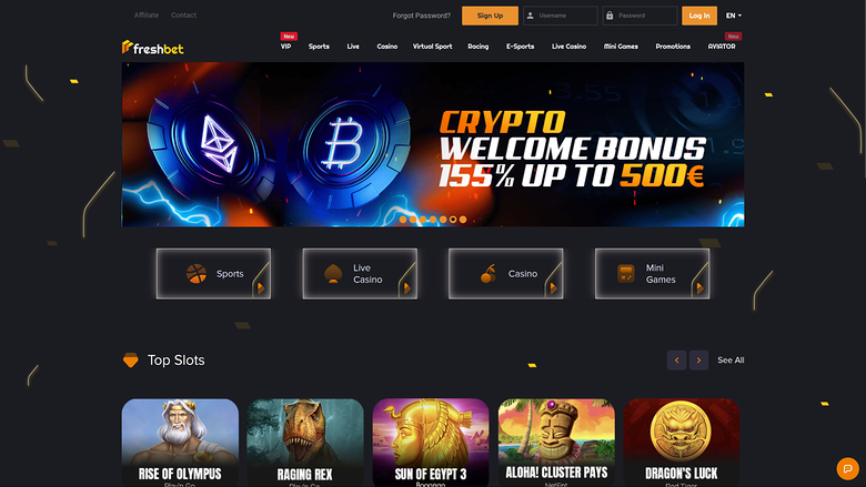 Page d'accueil du casino Fresh Bet pour ordinateur