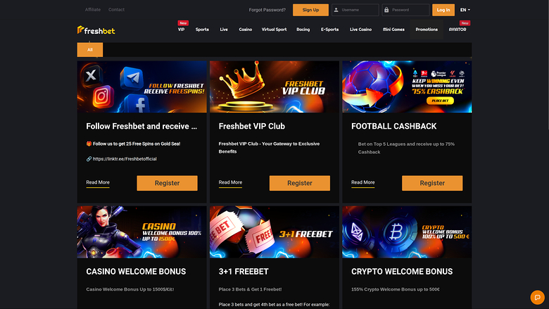 Promotions Fresh Bet Casino sur ordinateur