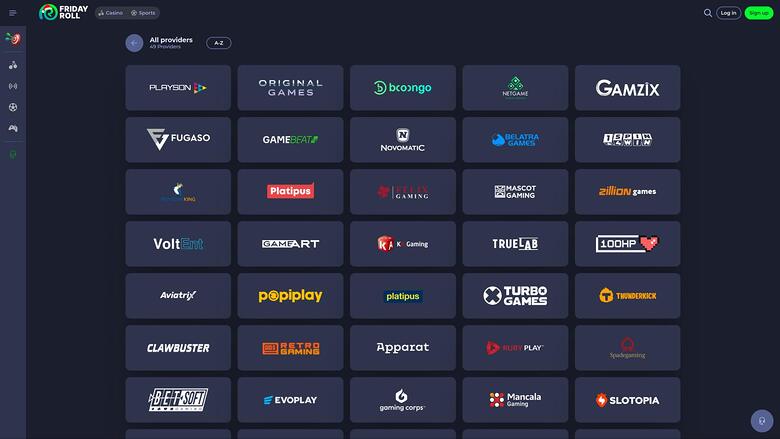 Seite der Spieleentwickler von FridayRoll Casino