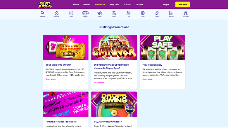 Promociones de escritorio del casino FruitKings