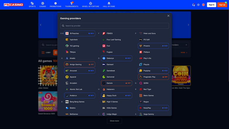 Desenvolvedores de jogos para computador da FS Casino