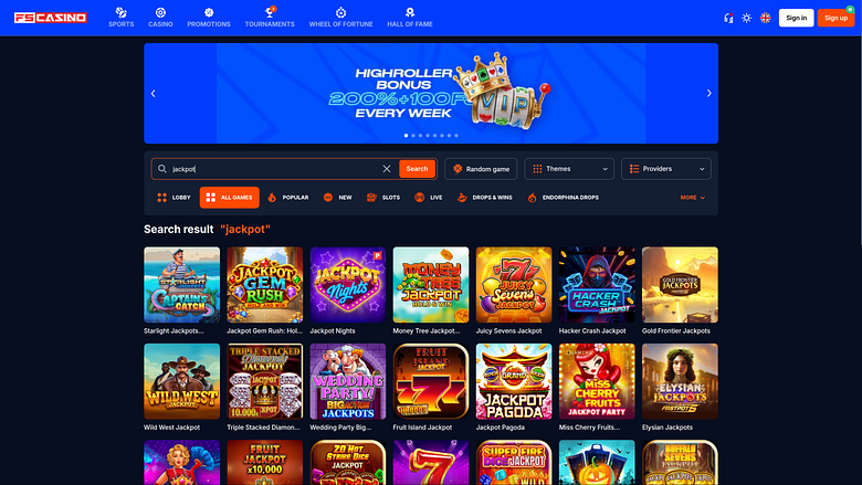 Jackpot do FS Casino para Desktop