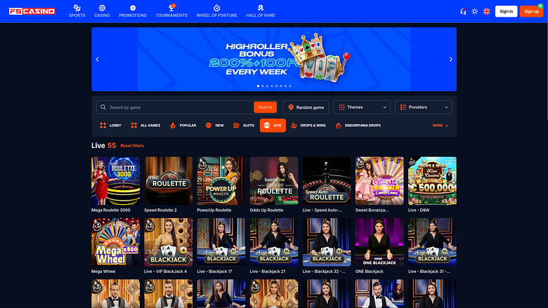 Cassino FS Desktop com Dealer ao Vivo