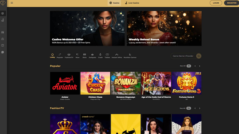 Games page screenshot of FTVClub Casino