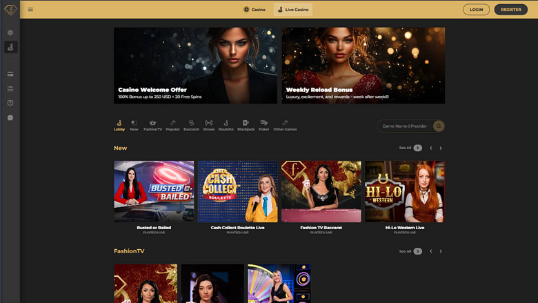 Live page screenshot of FTVClub Casino
