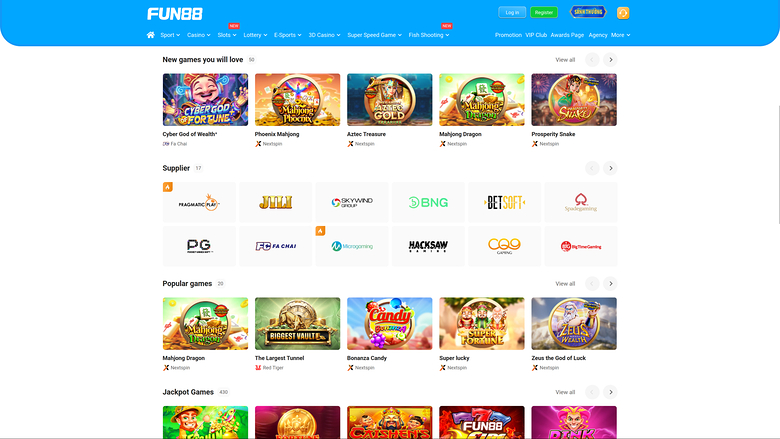 Développeurs du jeu de casino Fun88 pour ordinateur