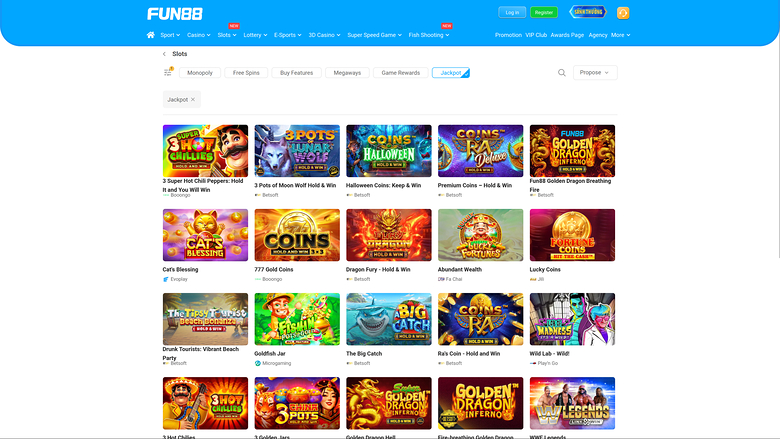 Jackpot du casino Fun88 sur ordinateur