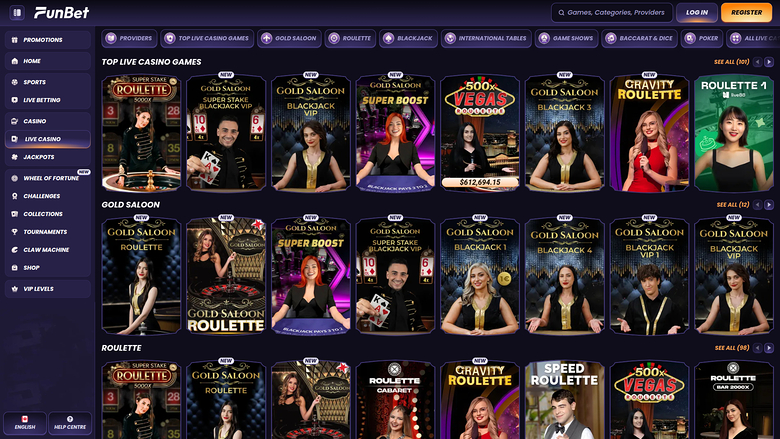 Casino Funbet sur ordinateur avec croupier en direct