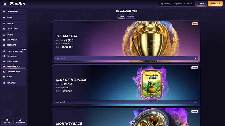 Tournois de casino Funbet sur ordinateur