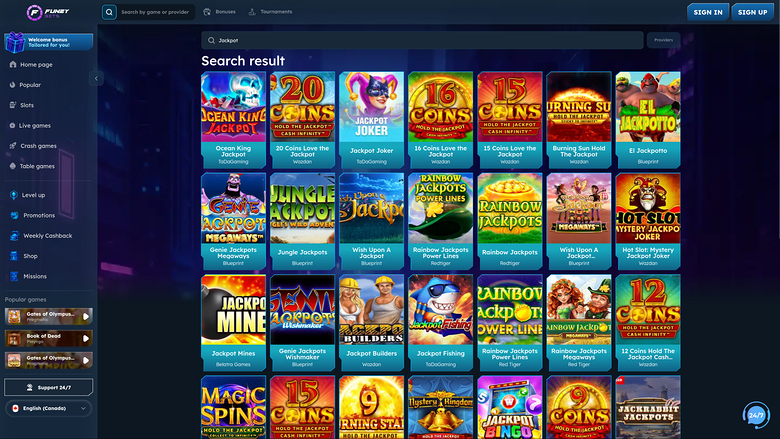 Jackpot desktop del casinò FunzyBets