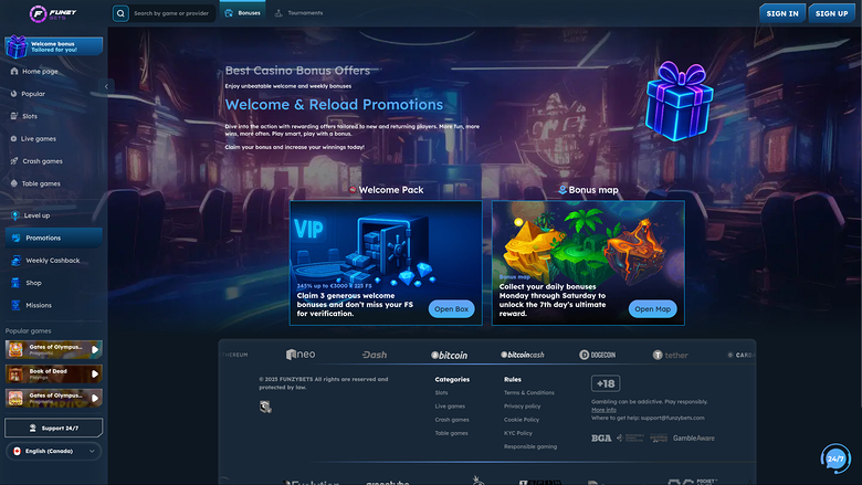 Promozioni desktop del casinò FunzyBets