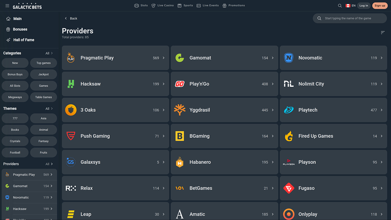 Développeurs de jeux de casino pour ordinateur Galactic Bets