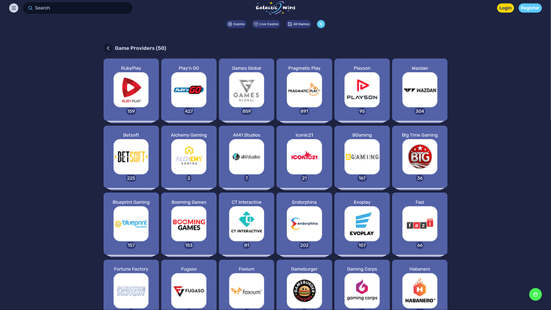 Desarrolladores de juegos de escritorio de casino Galactic Wins