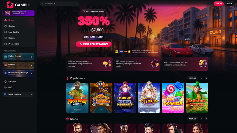 Página de inicio de escritorio del Casino Gamblii